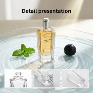 Luxury 50ml Slender Refillable Fragrance Atomizer Unique Empty Glass Perfume Bottle with Black Wooden Sphere Cap
