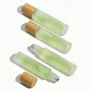Luxury 5ml 10ml Frosted Glass Roll-On Bottle with Bamboo Cap Empty Essential Oil Roller Ball Perfume Bottle