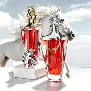 Luxury 80ml Empty Glass Perfume Bottle Unique Shape Fragrance Packaging with Electroplated Horse Head Metal Cap