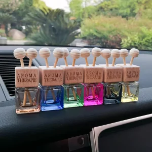 Luxury Car Air Freshener Bottle Bulk OEM High Quality Hanging Glass Perfume Diffuser with Wood Lid for Essential Oil