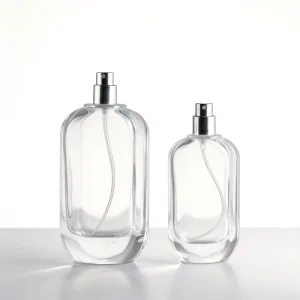 Luxury Clear Oval Glass Perfume Bottles 50ml 100ml Empty Refillable Spray Bottles with Silver Pump Screen Printing for Fragrance