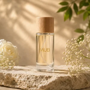 Luxury Custom Clear Round Empty Crimp Perfume Bottle 50ml with Pump Sprayer Screen Printing Wooden Cap Reed Diffuser