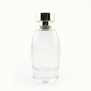 Luxury Cylinder Textured Glass Perfume Bottle with Dual Tone Gold Black Cap, Elegant Cylinder Shape