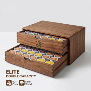 Luxury Double Drawer Wooden Coffee Capsule Box Premium Large Capacity Coffee Pod Organizer Factory Vendor