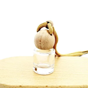 Luxury Empty Glass Hanging Aromatherapy Air Freshener Car Perfume Bottle Flat Shape Wooden Lid 100pcs Skin Care Cream 8ml Custom