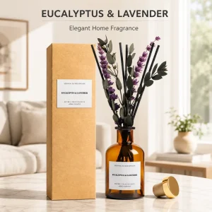 Luxury Eucalyptus Lavender Reed Diffuser Set With Gold Cap For Hotel Rooms