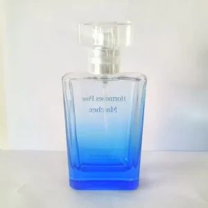 Luxury Flat Shape Gradient Blue Men’s Perfume Bottle 50ml Glass Perfume Cosmetic Packaging