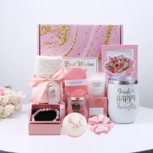 Luxury Gift Set Towel Cup Aromatherapy Candle Gift Set Mother’s Day Birthday Gift With Pink Paper Box
