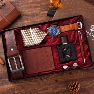Luxury Men’s Fashion Watch Wallet Key Chain Perfume Set for Christmas New Year Father’s Day Valentine’s Day Birthday Presents