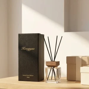 Luxury Nordic Style Empty Square Reed Diffuser Bottle 100ml 200ml with Black Wooden Lid Custom Home Fragrance Bottle for Gift