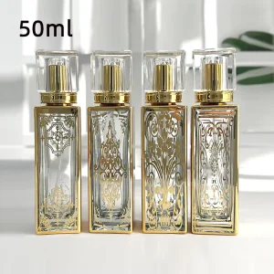Luxury Perfume Bottle 50ml Glass Mist Spray Bottles Gold Pattern Dubai Perfumes Empty Perfume Bottle