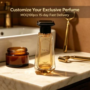 Luxury Perfume Shimmering Gold Scent Transparent Geometric Bottle Private Label High Quality Fast Sample