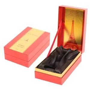 Luxury Red Gift Box Man Women Dubai Perfume Packaging Rigid Lux Box with Black Stain Lining