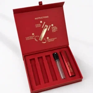 Luxury Red Perfume Gift Box with Custom logo Perfume Vial and Atomizer Set Elegant Packaging for Gifts and Retail