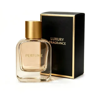 Luxury Square Glass Perfume Bottle 50ml with Gold Sculpted Cap Refillable Empty Fragrance Container for Premium Gifts
