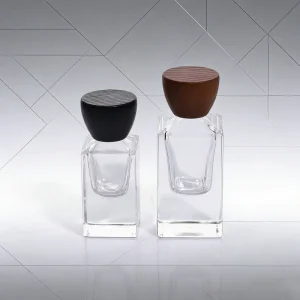Luxury Square Glass Perfume Bottles with Wooden Lids Clear Empty Spray Bottles
