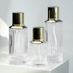 Luxury Stripe Roundr Glass Men’s Perfume Bottle Free Sample Custom Logo 50ml 100ml 150ml Empty Perfume Glass Bottles