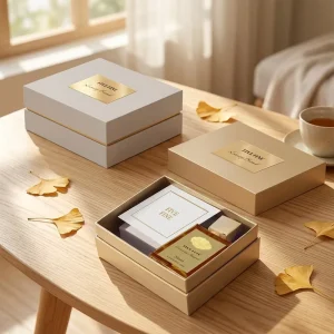 Luxury White Perfume Boxes Embossed Foil Stamped Logo Lid Base Glossy Lamination Customizable Paper Rigid Cosmetic Packaging