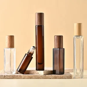 Luxury Wood Cap Roll on Glass Bottle 5ml 8ml 10ml 15 Empty Clear Amber Round Square Roller Bottle for Essential Oils