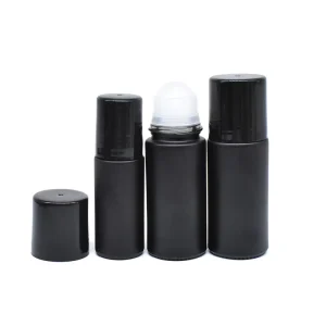 Matt Black Glass Roll on Essential Oil Bottle 30ml 50ml 1oz Round Glass Roller Bottle for Deodorant Massage Oil
