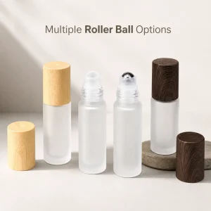 Matte Frosted Glass Bottle with Wood Grain Cap Essential Oil Roll on Bottles Perfume Refillable Screw Cap Custom Logo with Box
