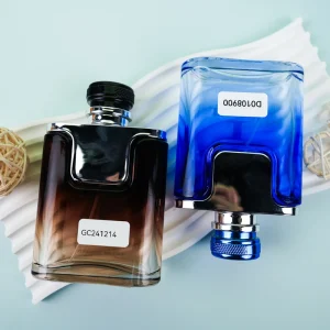 Men’s Empty Perfume Bottle 100ml Gradient Blue Square Glass Cologne Spray Bottle with Pump