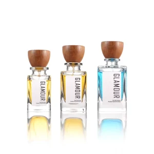 Men’s Luxury Empty Glass Cologne Bottles Square Crimp Perfume Bottles 50ml 100ml Recyclable Glass Perfume Bottle With Wooden Cap