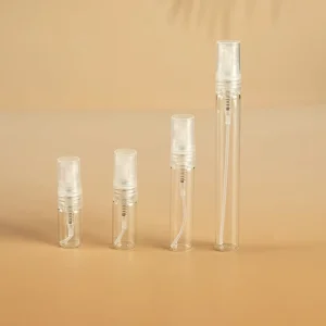 Mini 1ml 2ml 3ml 5ml 10ml 15ml Travel Sample Size Portable Perfume Glass Bottle with Atomizer Pump Sprayer and Lid