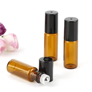 Mini Amber Glass Essence Oil Roller Bottle 1ml 2ml 3ml 5ml Cosmetic Glass Roll on Bottles with Stainless Steel Roller Ball