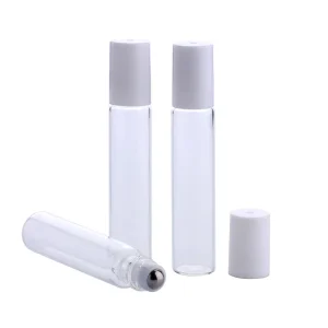 Mini Amber Glass Roll-On Perfume Bottle 10ml White PP Cap 16mm Diameter Refillable Essential Oil Tester