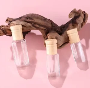 Mini Leakproof 3ml 6ml Octagonal Glass Roller Bottle for Essential Oils with Wood Grain Screw Cap and Glass Balls