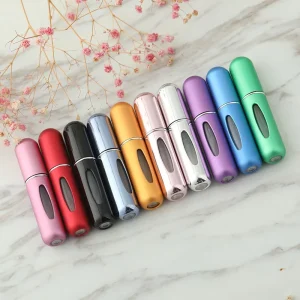 Mini Travel Aluminum Gold Portable 5ml Refillable Perfume Atomizer Makeup Cosmetic Bottle with Pump Spray Case
