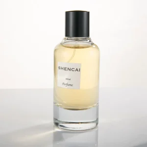 Minimalistic 100ml Black Cover Perfume Bottle with Heavy Base Bottom Crimp and Pump Sprayer Empty Cylinder Fragrance Bottle