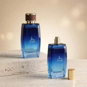 Modern 50ml Customised Rectangular Clear Matte Blue Luxury Empty Glass Perfume Bottle Thick Base Pump Sprayer Unisex Fragrance