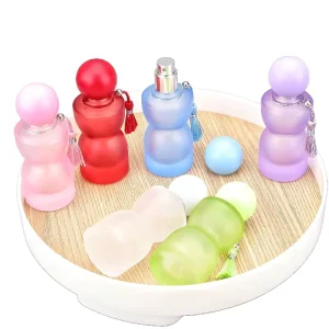 Multi color Gourd Shape Frosted Glass Perfume Bottle 30ml with Ball Cap Tassel Portable Refillable