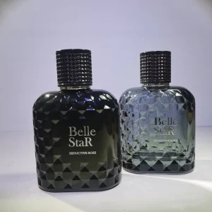 Mysterious Black Sexy Men’s Perfume Flat Round Glass Pump Sprayer with Hot Stamping and Black Cap