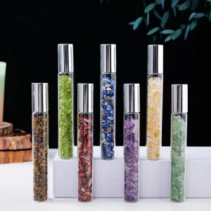 Natural Crystal Chips Fluorite Crushed Stone Perfume Bottle Healing Gemstone Gravels Essential Oil Dispensing Bottle Gift