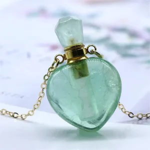 Natural Crystals Stones Heart Perfume Bottle Pendants for Necklace Fashion Jewelry Crystal Home Decor Essential Oil Diffuser