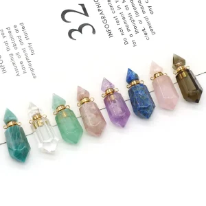 Natural Healing Crystal Double Point Pendant Necklace Jewelry Smoky Quartz Gemstone Essential Oil Perfume Bottle Opener Pendants