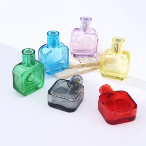 New Design 50ml Square Female Perfume Bottle Colorful Glass Model for Skin Care Serum Clear Grey