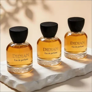 New Design Custom Logo Luxury Round Glass Perfume Bottle 30ml 50ml 100ml Unique Bottom Clear Empty Perfume Bottle with Black Cap