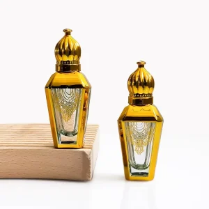 New Design Luxury 12 ml Golden Arabic Attar Glass Bottle Roll on Perfume Bottle With Glass Roller and Glass Sticker