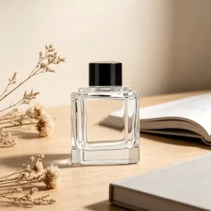 New-style Square-Cut Glass Evaporative Fragrance Diffuser Silk Screen Printed Design Flameless Essential Oil Dispensing Bottle