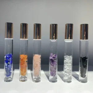 OEM 5ml/10ml Custom logo Empty Frosted Luxury Glass Perfume Oil With Natural Crystal Gemstone