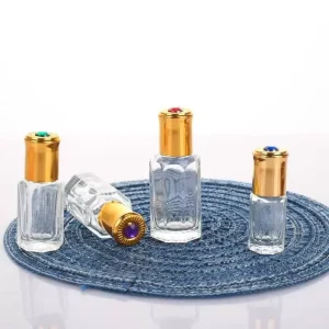 Octagonal Bearing Roll On Glass Cosmetic Bottle with Cover for Portable Transparent Essential Oil Perfume Roller Sample