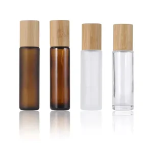 Perfume Essential Oil Roller Bottle Bamboo Roll on Bottle 5ml 10ml Refillable Glass Bottle with Roller Ball