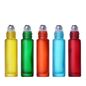 Perfume Roll on Bottle 8ml 10ml Colorful Frosted Glass Roller Bottle with Plastic Lid for Cosmetic and Essential Oil