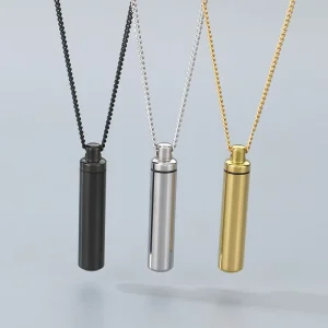 Personalized Creative Stainless Steel Perfume Bottle Necklace Openable Geometric Cylindrical Pendant Necklace for Men