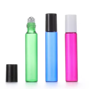 Pink Blue Green Purple Essential Oil Perfume Roller Bottles Empty 10ml Glass Screen Printed Diffuser Bottle