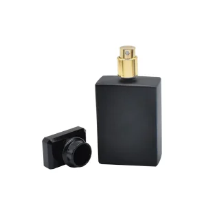 Portable Rectangle Matt Black Glass Perfume Bottle 30ml 50ml 100ml Glass Cosmetic Spray Bottle With Aluminum Spray Cap